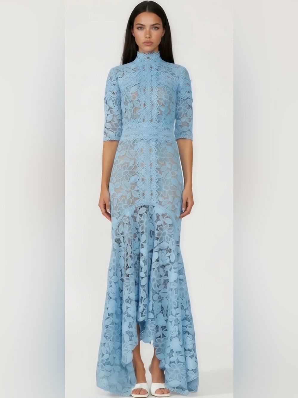 Miss Rosier Daniela Blue Floral Lace Mermaid Dress Size S